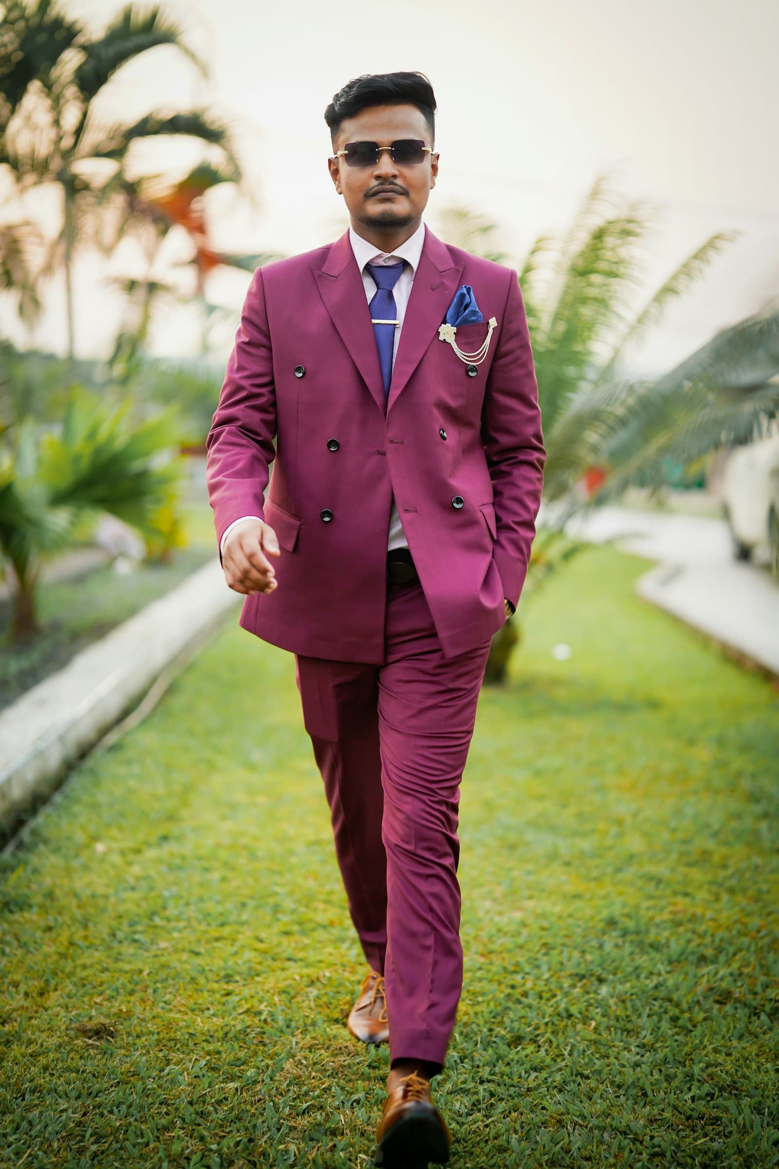 Maroon Double-Breasted Evening Suit